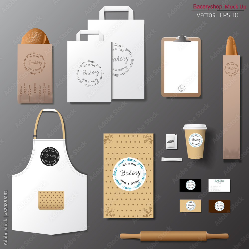 Vector bakery corporate branding identity template design set. Take