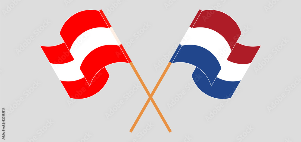 Crossed and waving flags of Austria and the Netherlands Crossed and waving flags of Austria and the Netherlands