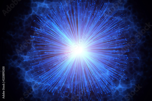 Abstract explosion background. Exploding particles. Blue color.
