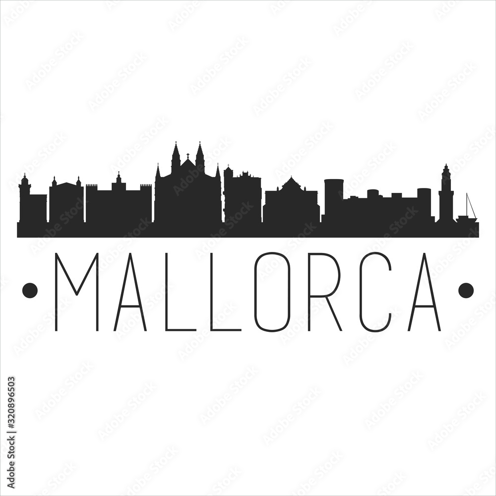 Mallorca Spain. City Skyline. Silhouette City. Design Vector. Famous Monuments.