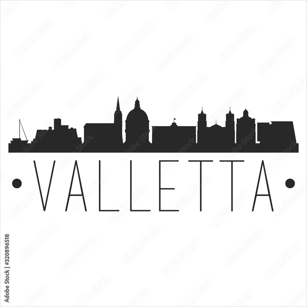 Valletta Malta. City Skyline. Silhouette City. Design Vector. Famous Monuments.
