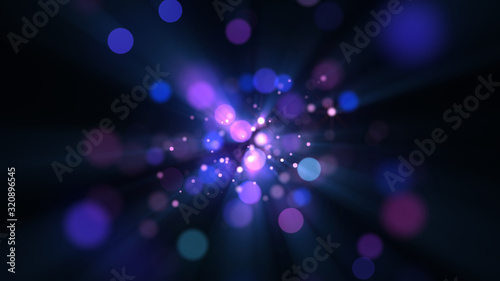 Abstract explosion background. Exploding particles. Purple color.