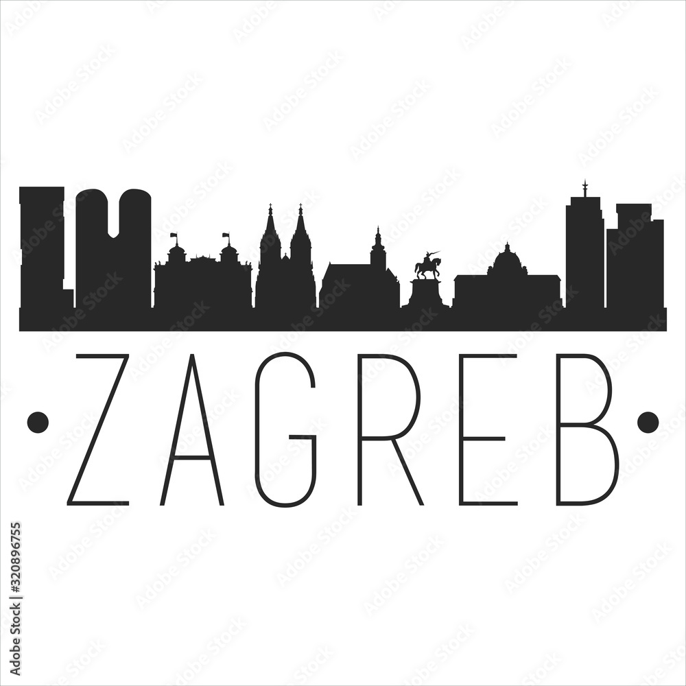 Zagreb Croatia. City Skyline. Silhouette City. Design Vector. Famous Monuments.