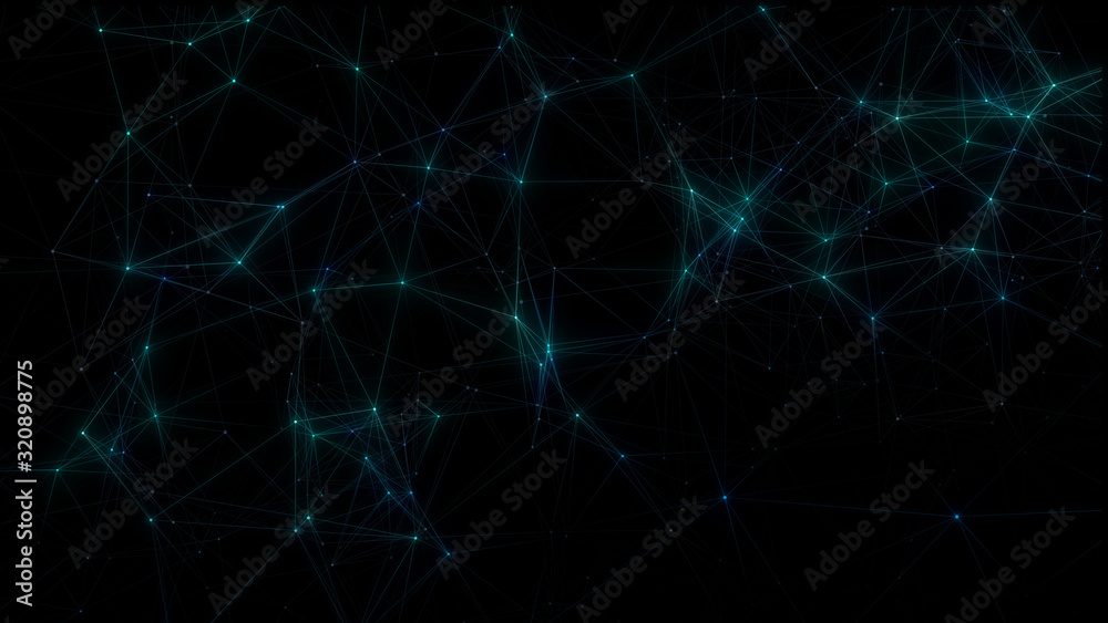 Fototapeta premium Abstract cg polygonal grid blue neon triangles. Geometric light motion background. Lowpoly wireframe