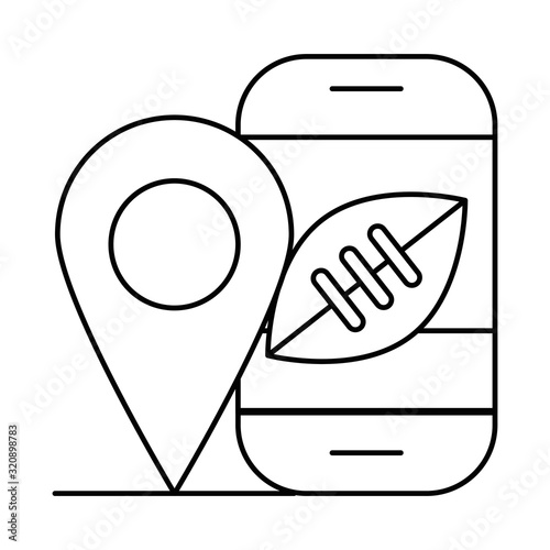 american football sport balloon in smartphone with pin location
