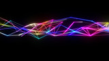 Abstract cg polygonal grid multicolor neon triangles. Geometric light motion background. Lowpoly wireframe