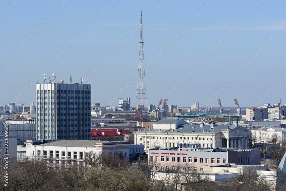 Gomel from a height in early spring. City view.