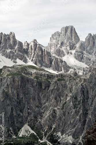 Hiking Dolomites mountains of Passo Giau. Peaks in South Tyrol in the Alps of Europe. Alpine route