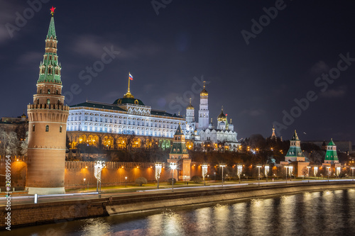 View of the Kremlin, The Grand Kremlin Palace, Moscow river, Annunciation Cathedral and from a Large stone bridge