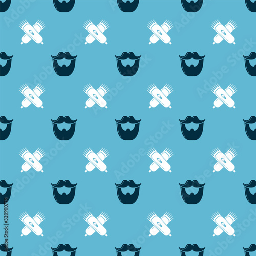 Set Mustache and beard and Crossed electrical hair clipper or shaver on seamless pattern. Vector