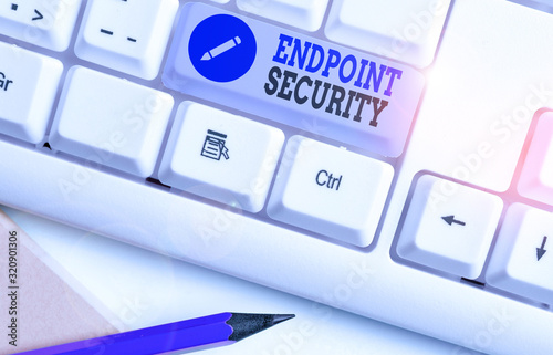 Word writing text Endpoint Security. Business photo showcasing the methodology of protecting the corporate network