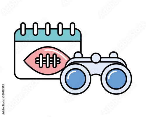 american football sport balloon in calendar with binoculars