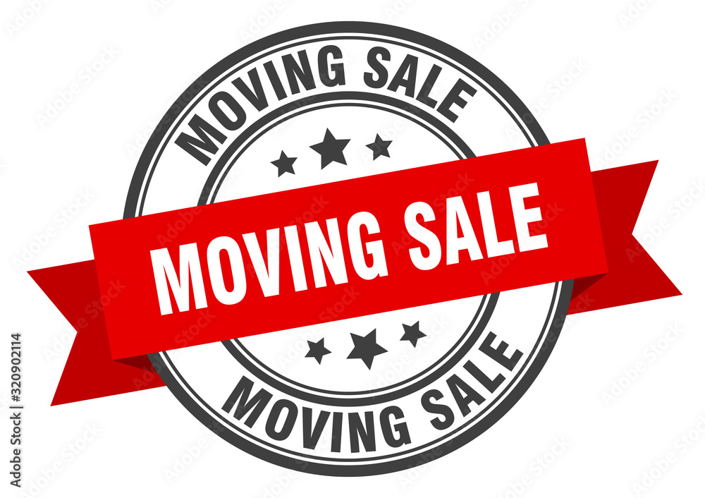 moving sale label. moving saleround band sign. moving sale stamp