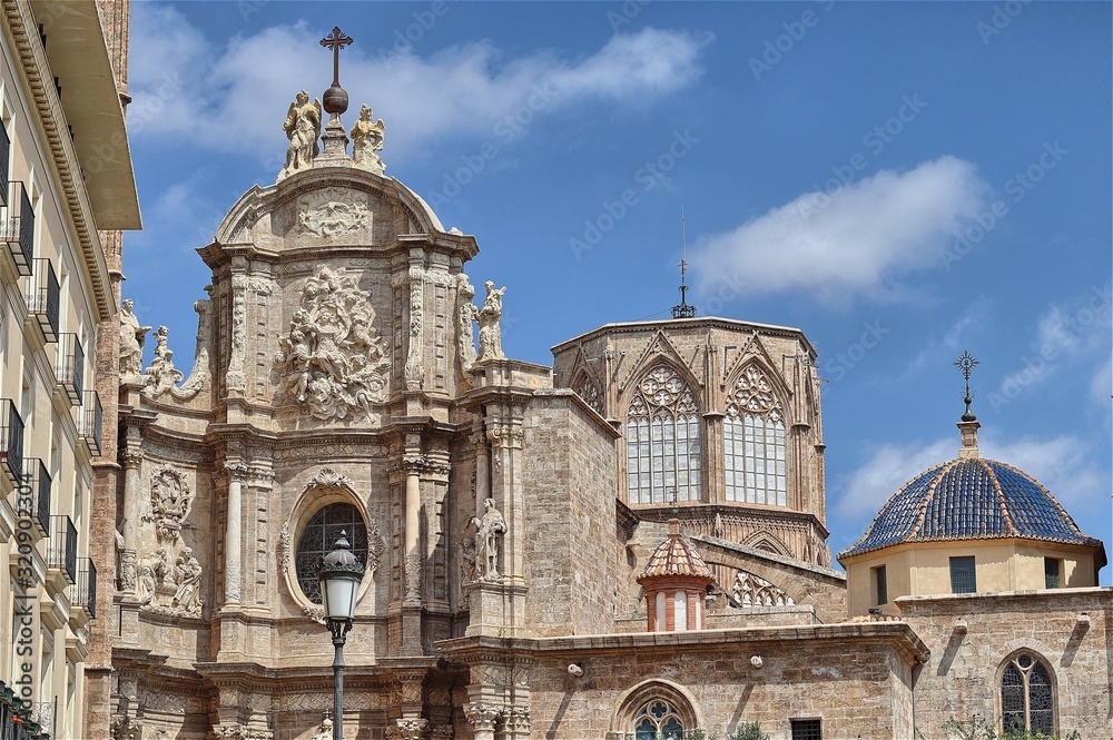 Detail of the facade of Valencia Cathedral, Spain