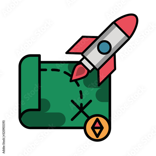 rocket military force with paper map