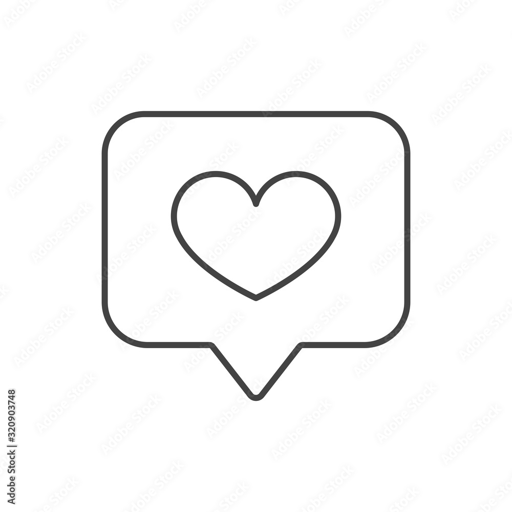 Customer feedback thin line icon. Positive review, like, heart in speech bubble isolated outline sign. Customer satisfaction concept. Vector illustration symbol element for web design and apps