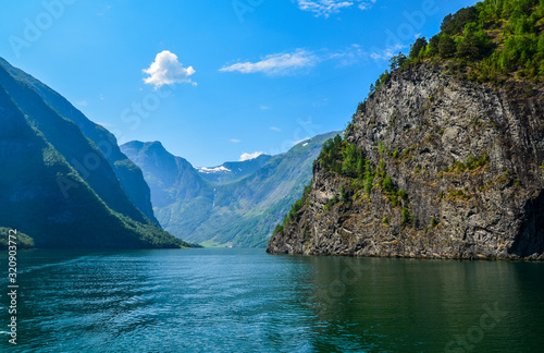 Travel by cruise into the heart of the amazing fjord Sognefjord  Scandinavia  Norway