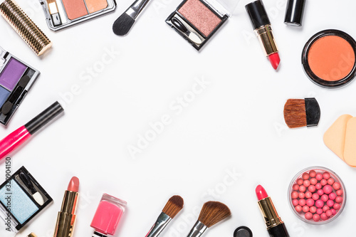 Makeup professional cosmetics on white.