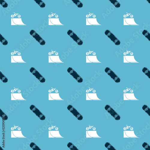 Set Skateboard trick and Bicycle on street ramp on seamless pattern. Vector