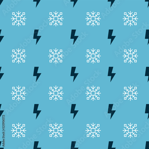 Set Lightning bolt and Snowflake on seamless pattern. Vector