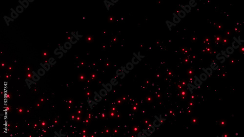 Valentines day. Bright red bokeh lights abstract background. Flying particles or dust. Vivid lightning. Merry christmas design. Blurred light dots. Can use as cover, banner, postcard, flyer.
