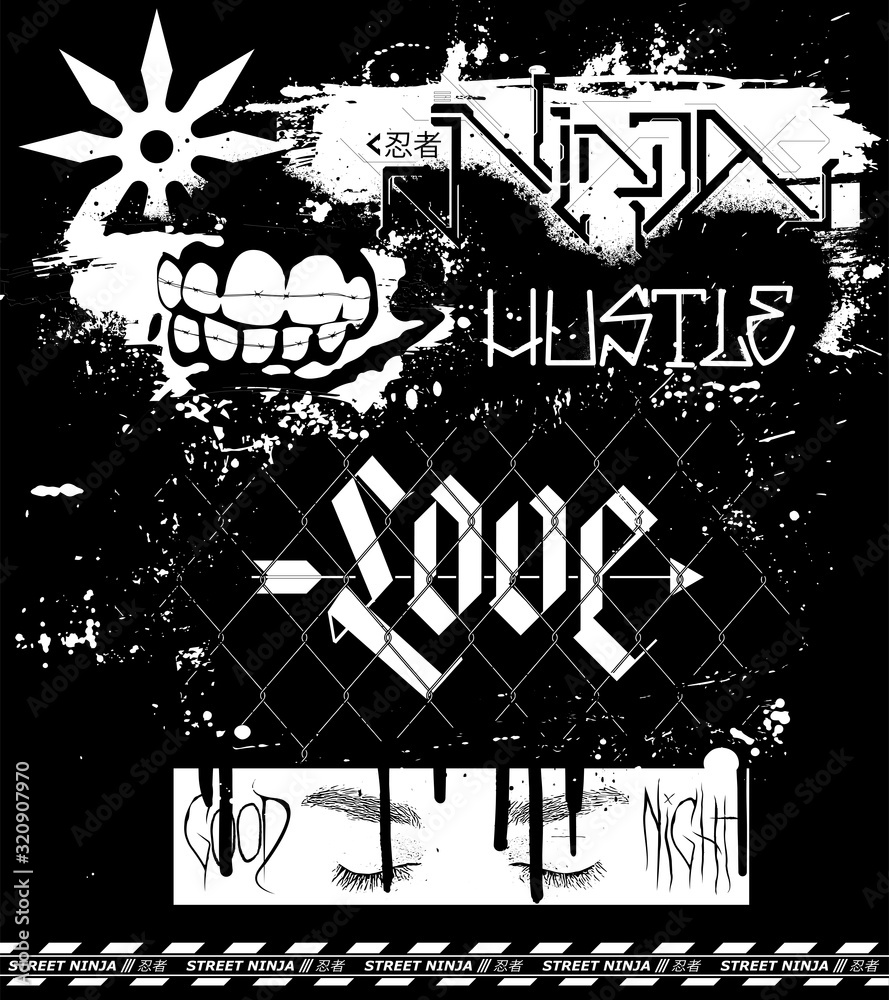 Brutalism art, T-shirt and merch print. Monochrome grunge cover, angry ...