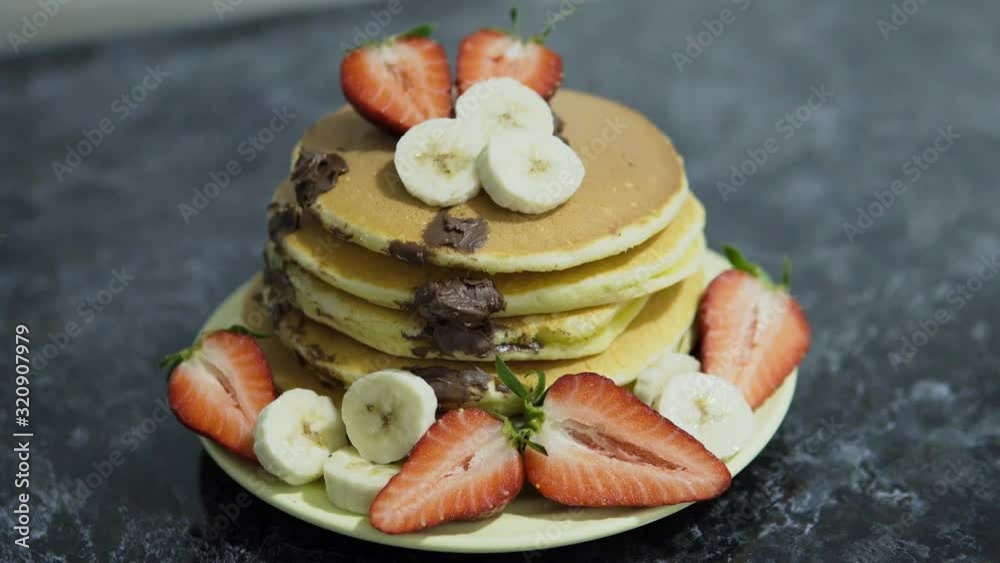 American Pancakes With Strawberries And Bananas American Pancakes With Strawberries And Bananas