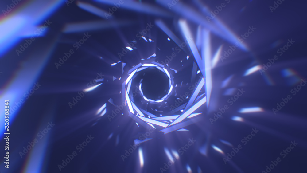Geometric abstract background. Modern wallpaper. Crystal tunnel. Blue and violet color. - obrazy, fototapety, plakaty 