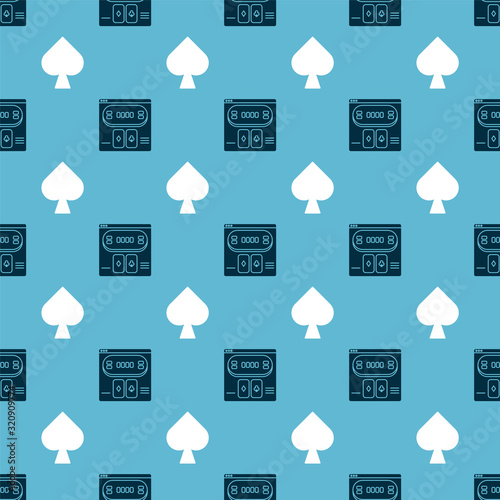 Set Online poker table game and Playing card with spades symbol on seamless pattern. Vector