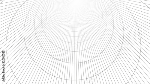 Fototapeta Naklejka Na Ścianę i Meble -  Wireframe abstract tunnel. 3D vector wormhole with a mesh structure. Vortex. Vector perspective grid.
