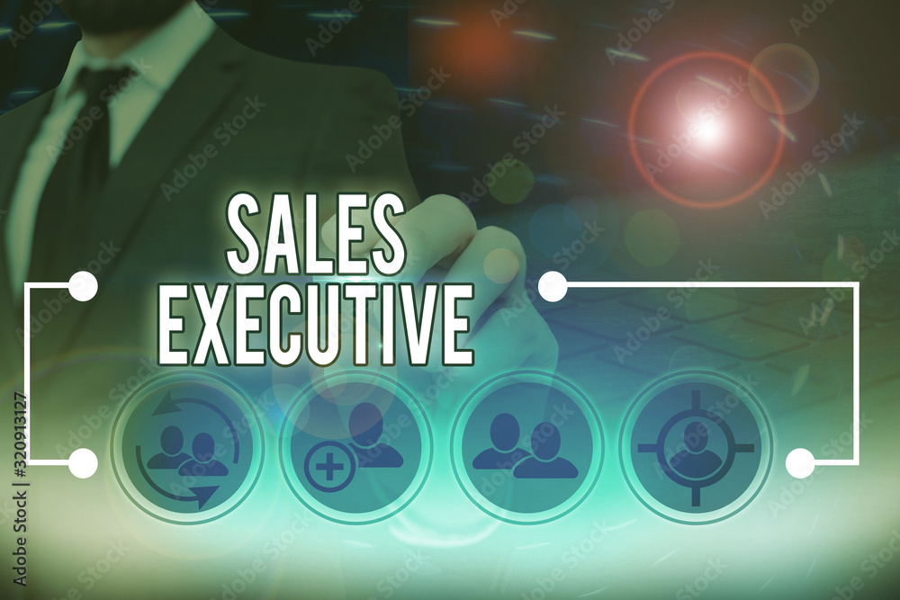 Fototapeta premium Text sign showing Sales Executive. Business photo text responsible for the overall sales activities of the company