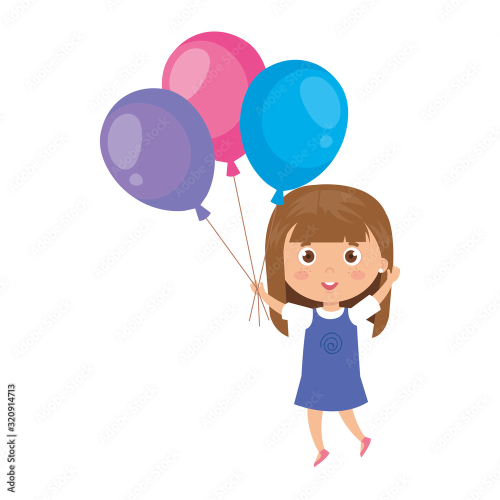 cute little girl with balloons helium vector illustration design