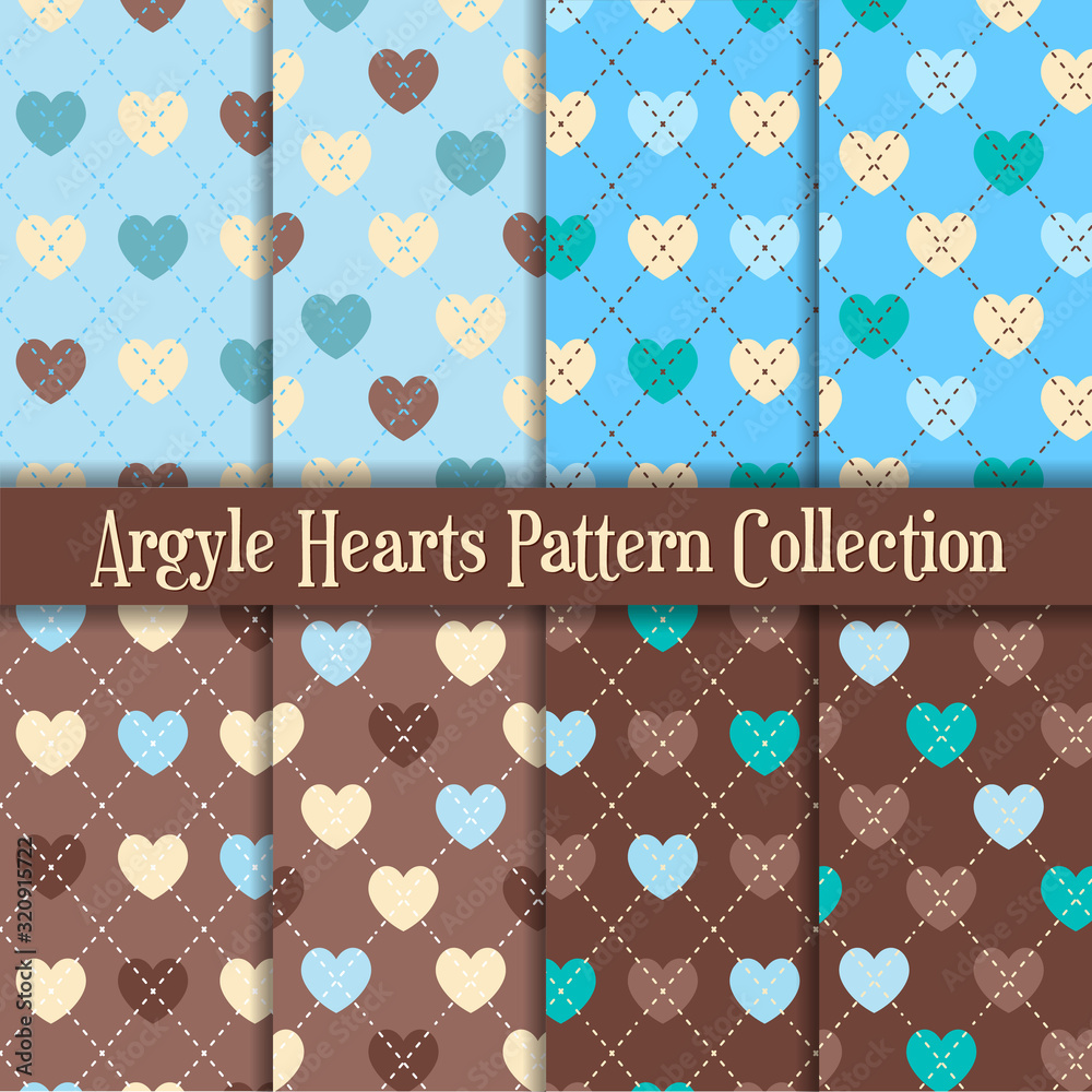 Fototapeta premium Blue and chocolate argyle hearts pattern