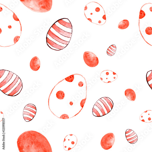 Watercolor Seamless hand illustrated pattern with easter eggs