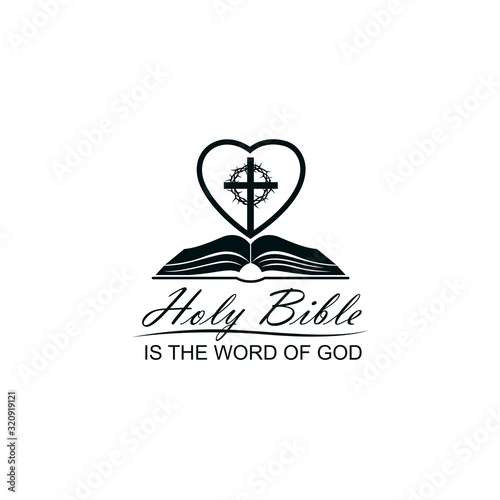 bible, crown of thorns, cross and heart icon isolated on white background 