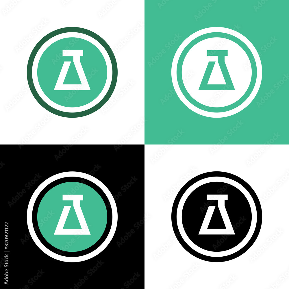 Erlenmeyer flask icon design, lab equipment illustration, experiment logo template - Vector