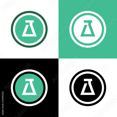 Erlenmeyer flask icon design, lab equipment illustration, experiment logo template - Vector