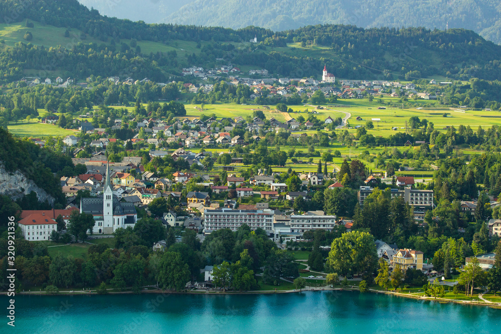 view of famous lake Bled in Slovenia