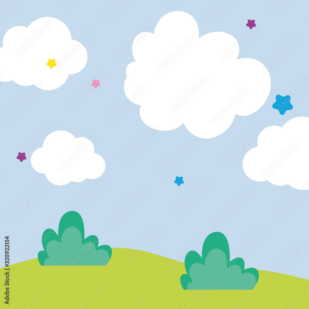 background landscape clouds sky meadow stars cartoon background landscape clouds sky meadow stars cartoon