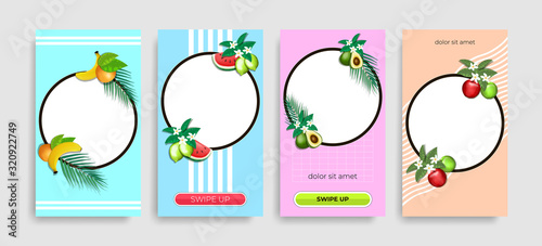 Instagram trendy photo frame. Minimalistic template with realistic fruits. EPS 10