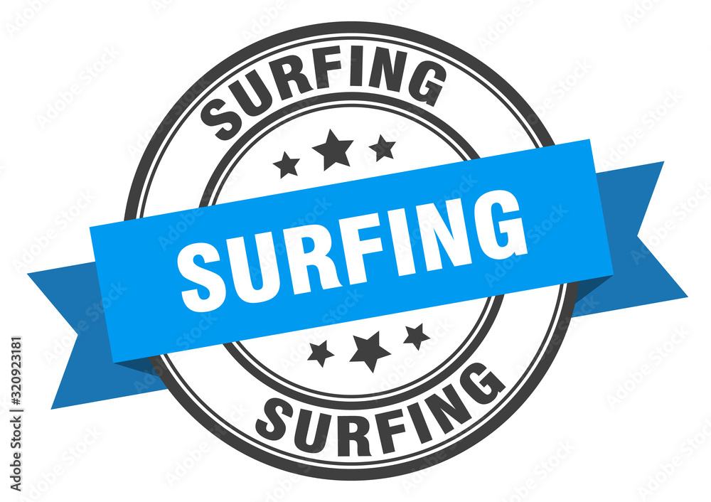 surfing label. surfinground band sign. surfing stamp