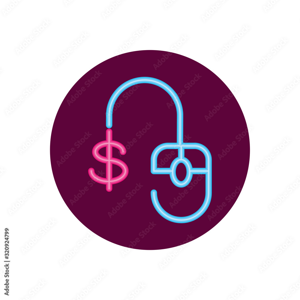 Isolated neon mouse and dollar vector design
