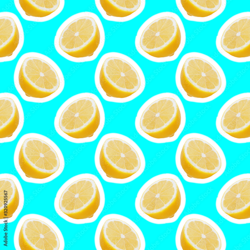 seamless food pattern with fresh slice lemon on light cyan background seamless food pattern with fresh slice lemon on light cyan background