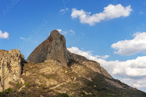 View of Peña de Bernal boulder at Queretaro