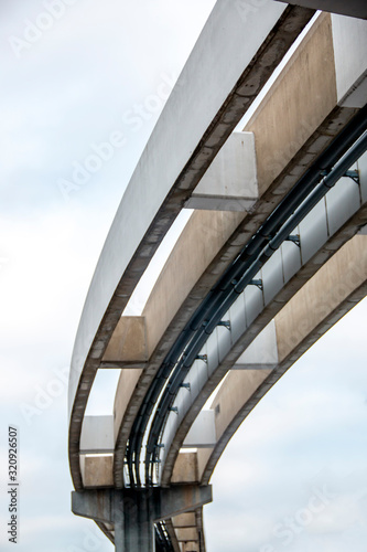 Curved monorail track in a city
