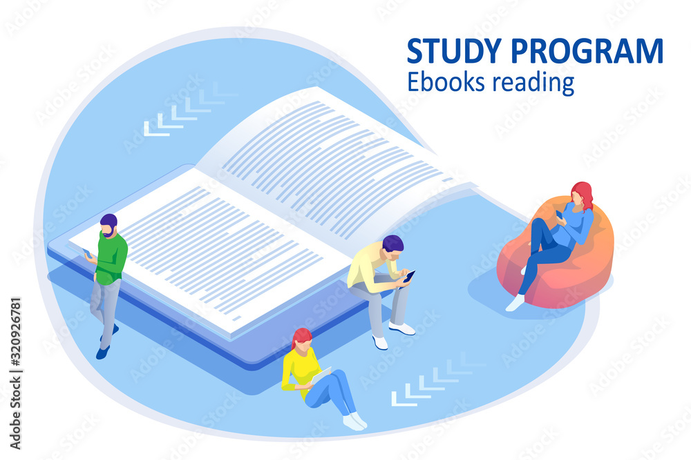 Isometric concept for Digital Reading, E-classroom Textbook, Modern Education, E-learning, Online Training and Course, Audio Tutorial, Distance Education, Ebook and Students Isometric concept for Digital Reading, E-classroom Textbook, Modern Education, E-learning, Online Training and Course, Audio Tutorial, Distance Education, Ebook and Students
