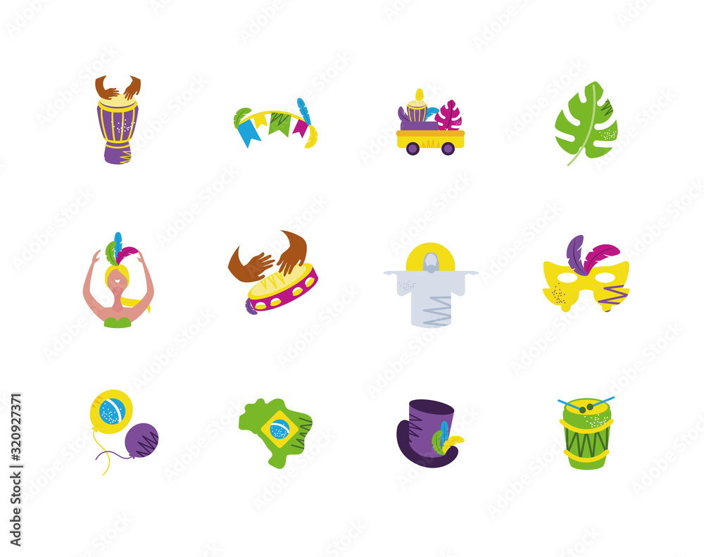 Fototapeta premium Isolated brazilian carnival icon set vector design