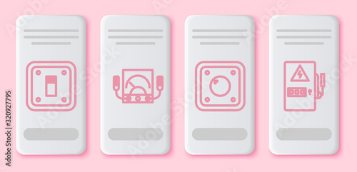 Set line Electric light switch, Ampere meter, multimeter, voltmeter, Electric light switch and Electrical panel. White rectangle button. Vector