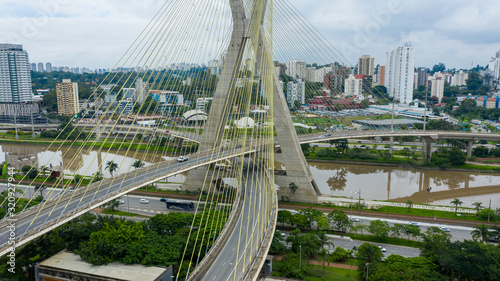 Cable stayed bridge. Sao Paulo city, Brazil South America. 