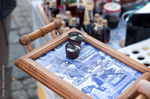 Εκτύπωση καμβά Ginja liquor served on a typical Portuguese ceramic tray